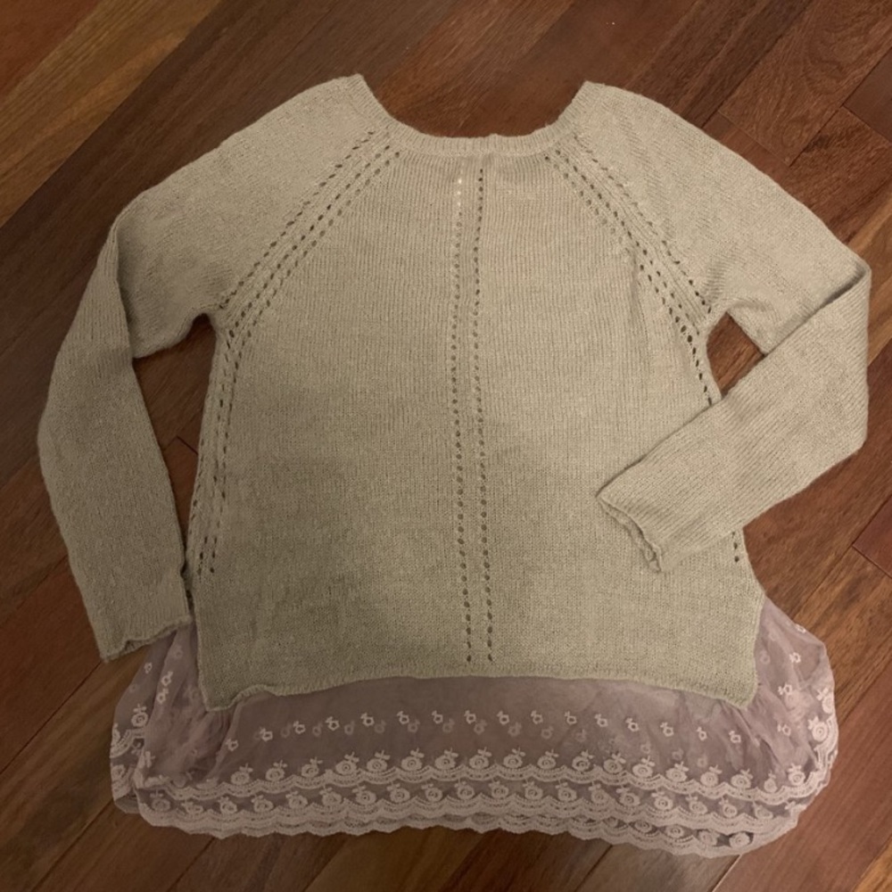 Frenchi beige sweater with lace trim on bottom!